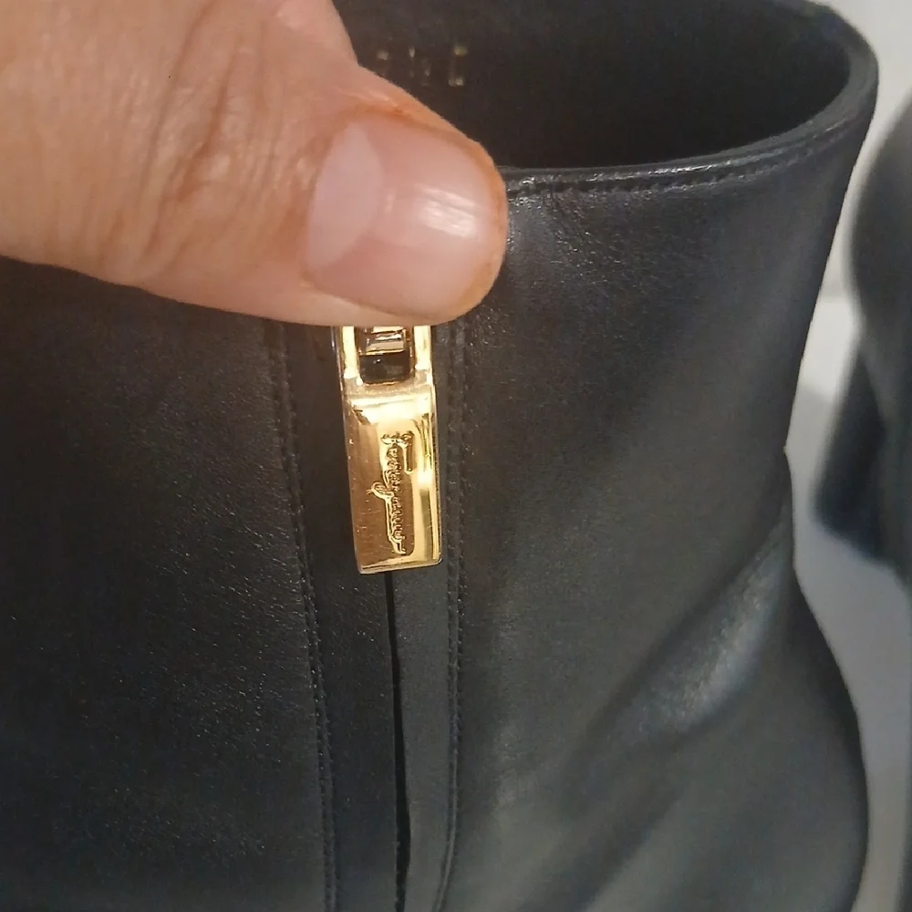 Salvatore Ferragamo Black Ankle‎ Booties with Gold Zipper